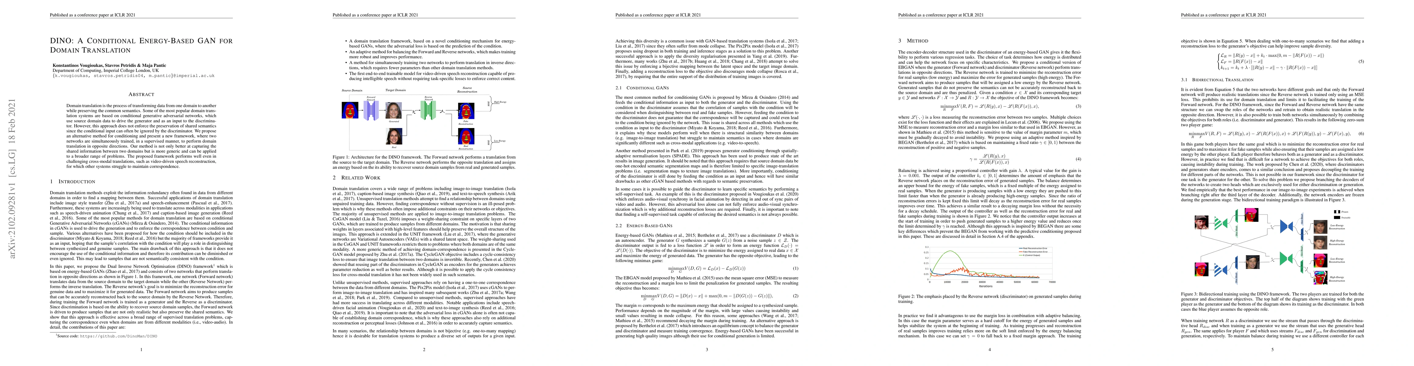 Thumbnail for DINO: A Conditional Energy-Based GAN for Domain Translation