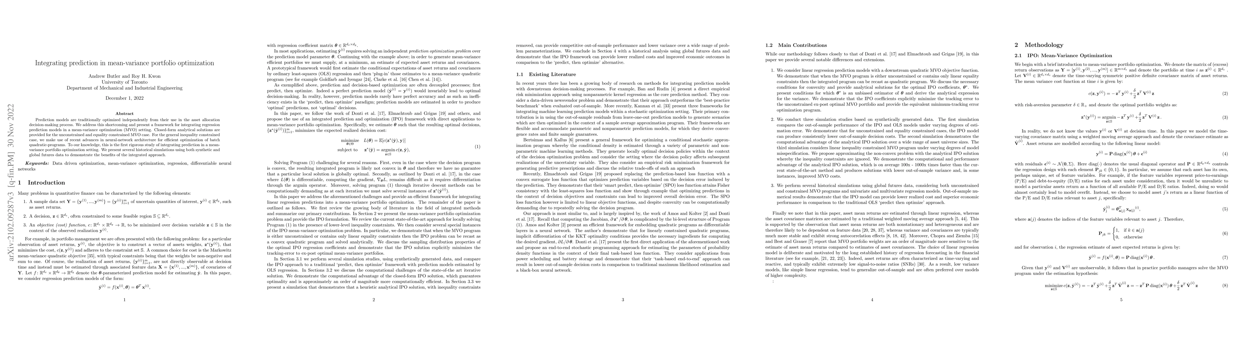 Thumbnail for Integrating prediction in mean-variance portfolio optimization