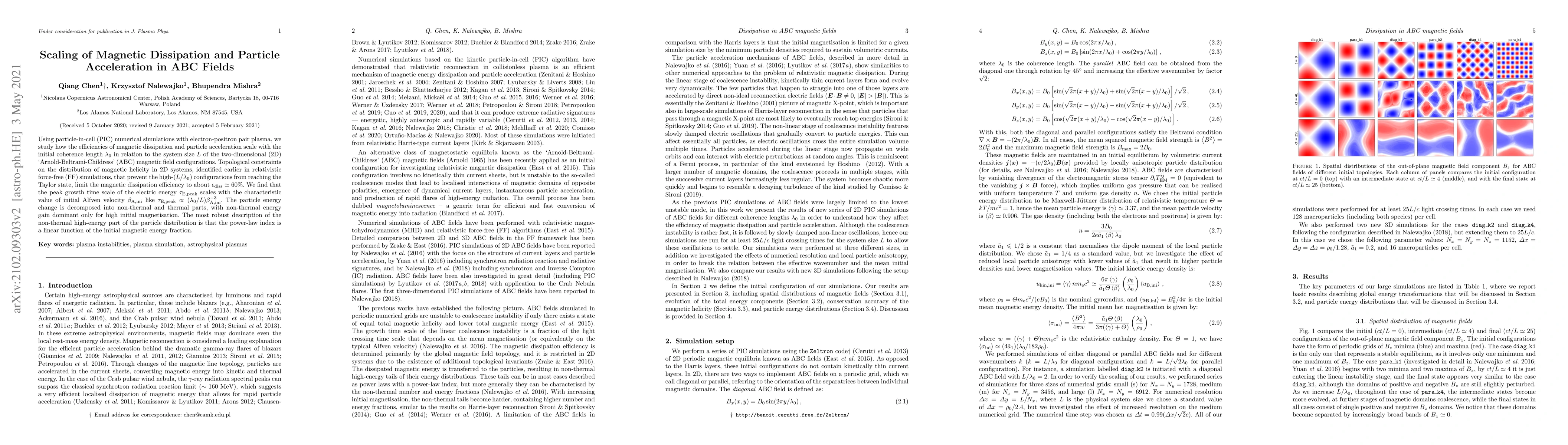 Thumbnail for Scaling of Magnetic Dissipation and Particle Acceleration in ABC Fields