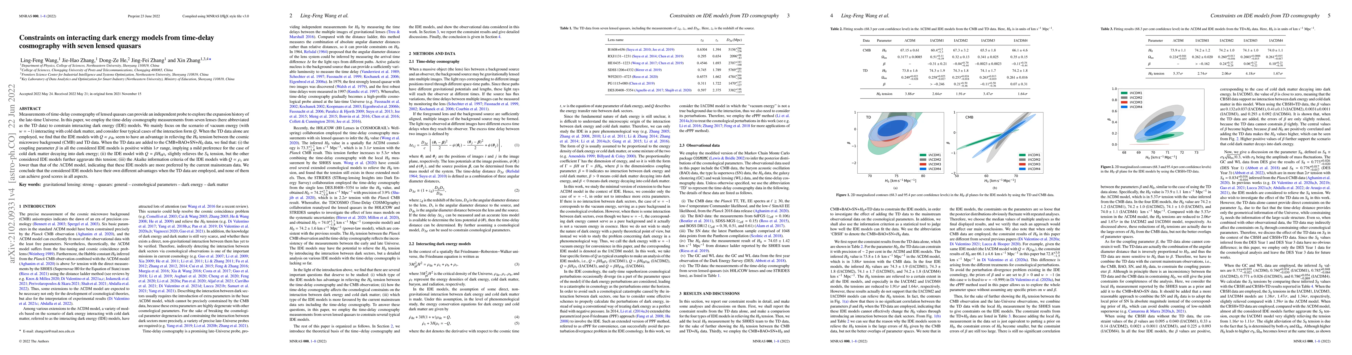 Thumbnail for Constraints on interacting dark energy models from time-delay
  cosmography with seven lensed quasars