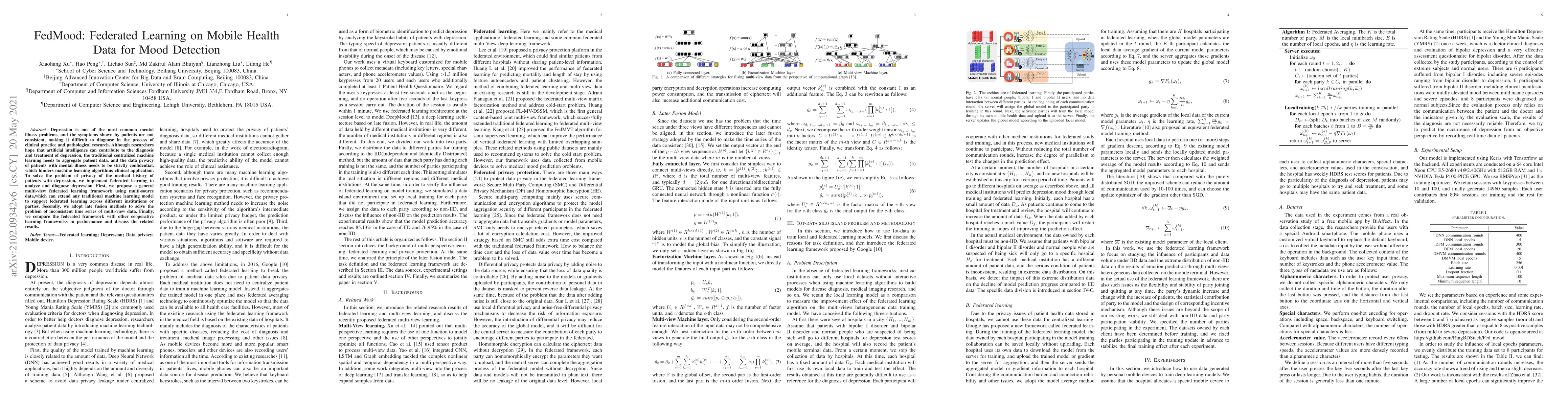 Thumbnail for FedMood: Federated Learning on Mobile Health Data for Mood Detection
