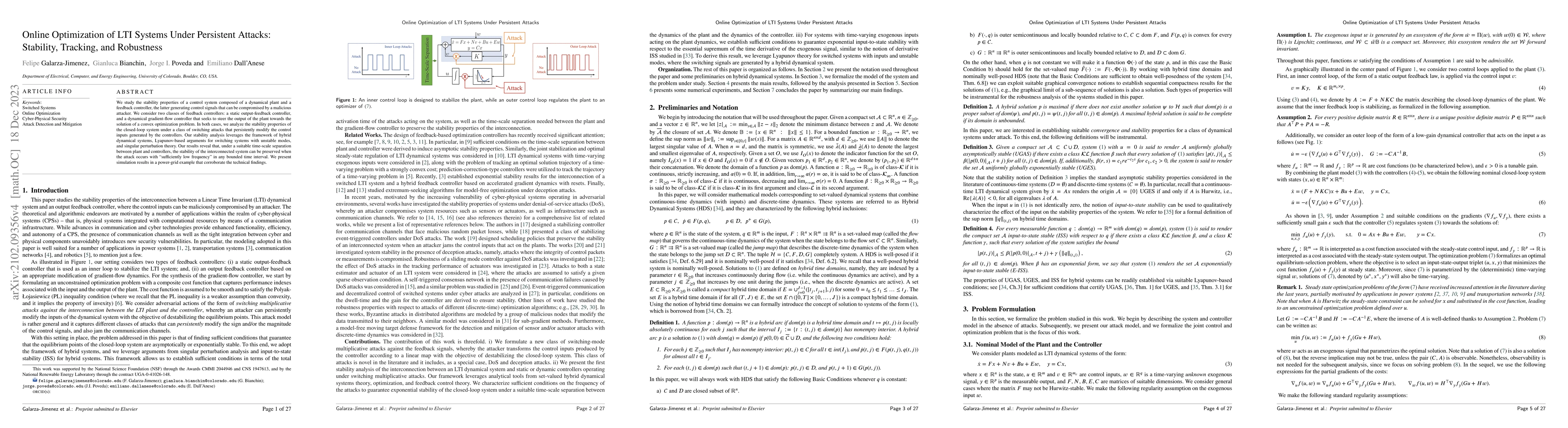Thumbnail for Online Optimization of LTI Systems Under Persistent Attacks: Stability,
  Tracking, and Robustness