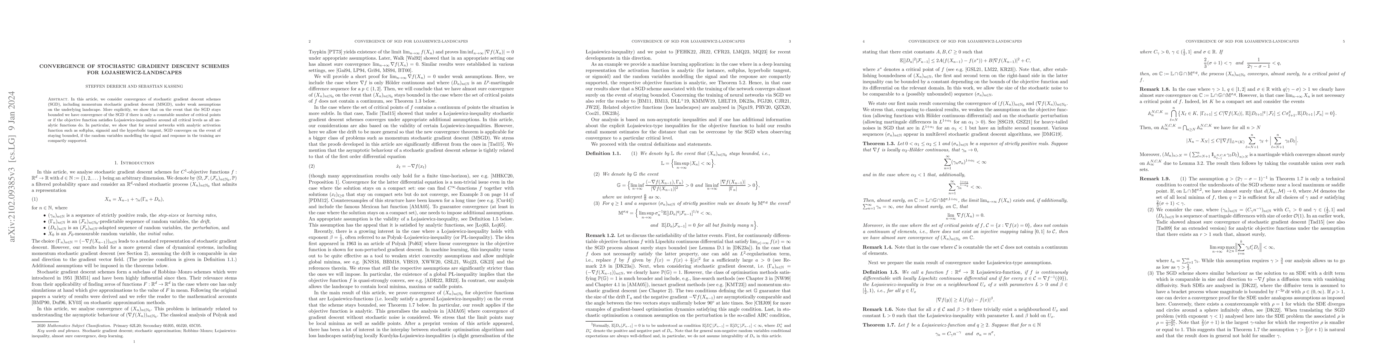 Thumbnail for Convergence of stochastic gradient descent schemes for
  Lojasiewicz-landscapes
