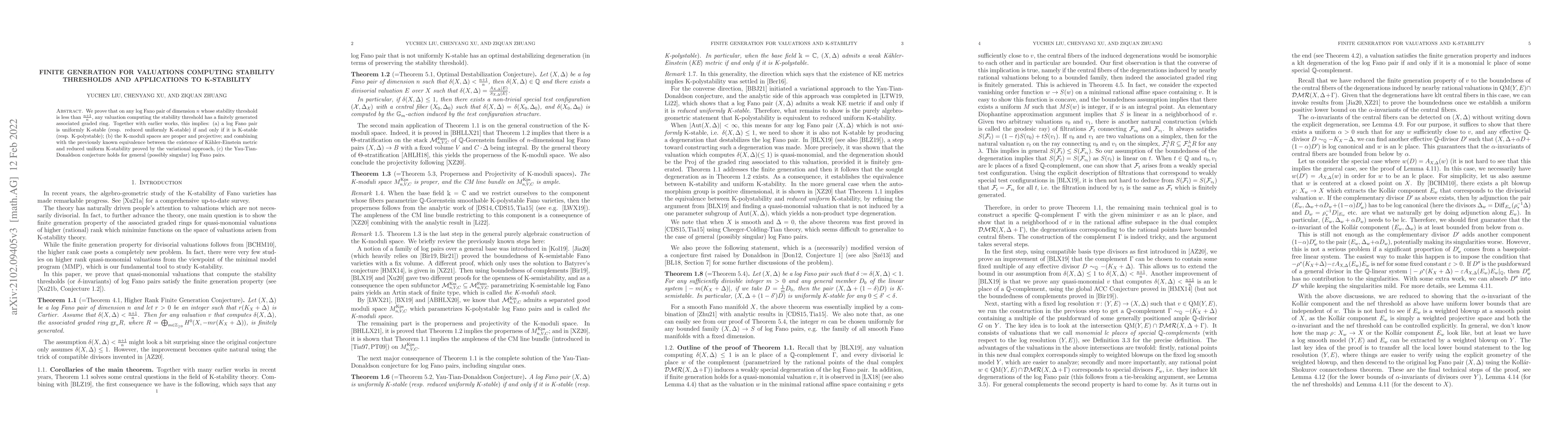 Thumbnail for Finite generation for valuations computing stability thresholds and
  applications to K-stability