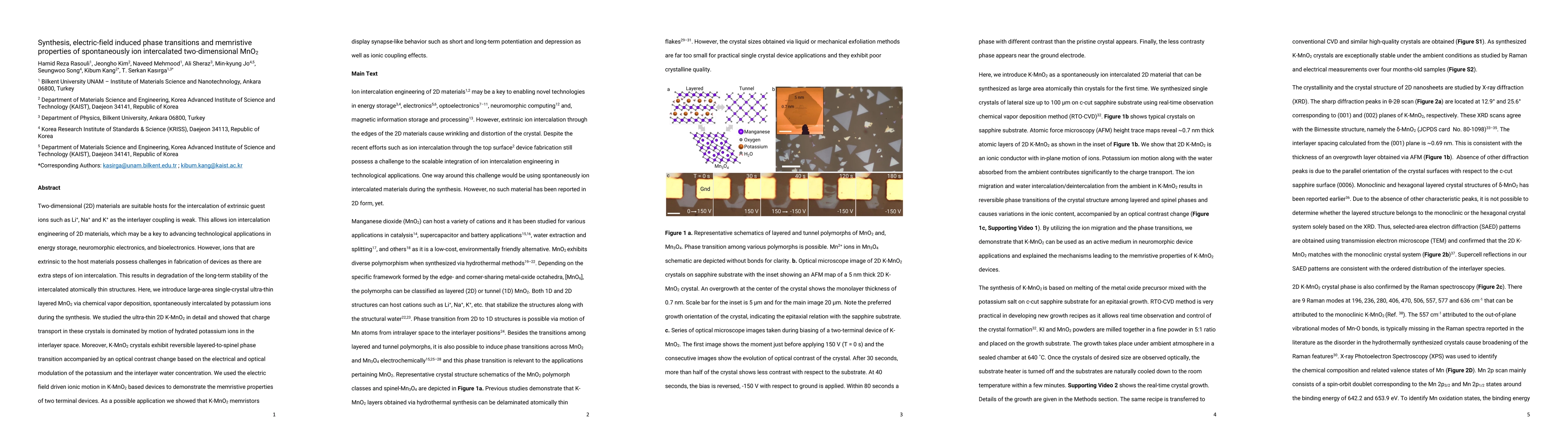 Thumbnail for Synthesis, electric-field induced phase transitions and memristive
  properties of spontaneously ion intercalated two-dimensional MnO$_2$