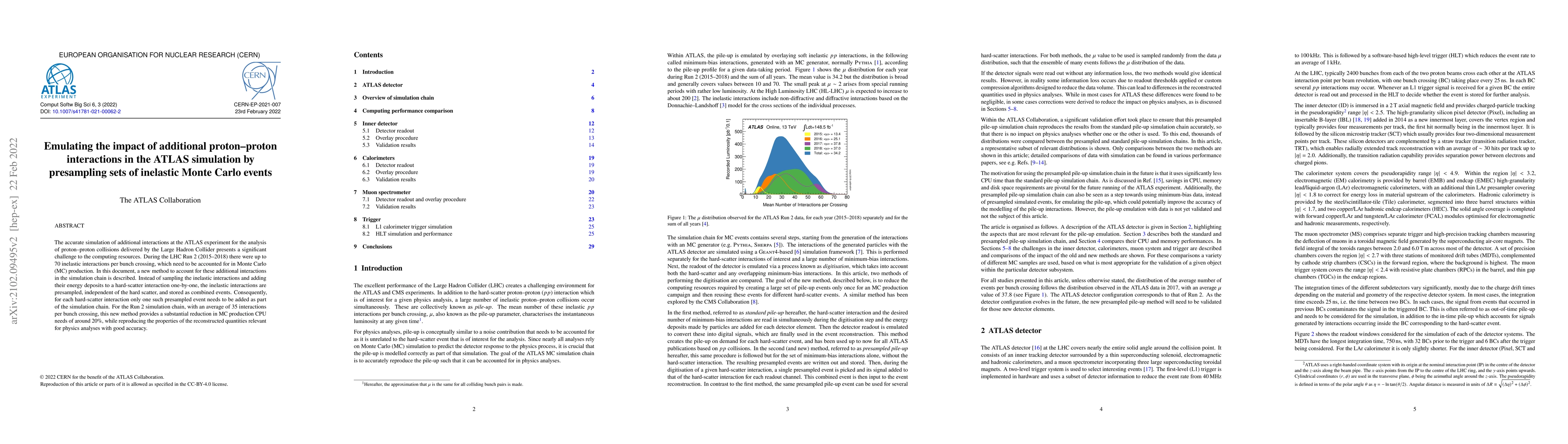 Thumbnail for Emulating the impact of additional proton-proton interactions in the
  ATLAS simulation by pre-sampling sets of inelastic Monte Carlo events