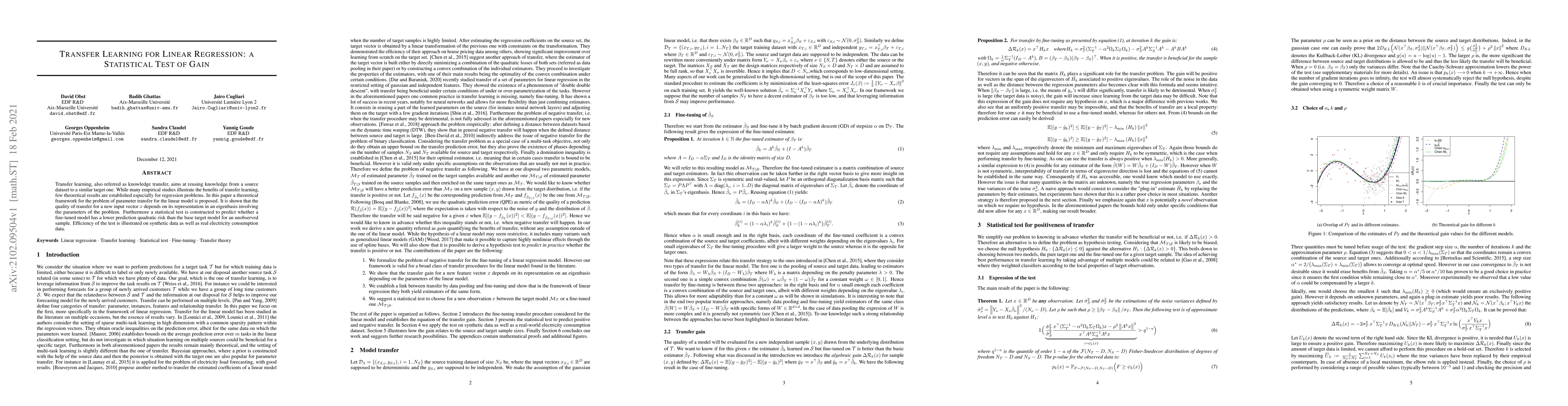 Thumbnail for Transfer Learning for Linear Regression: a Statistical Test of Gain