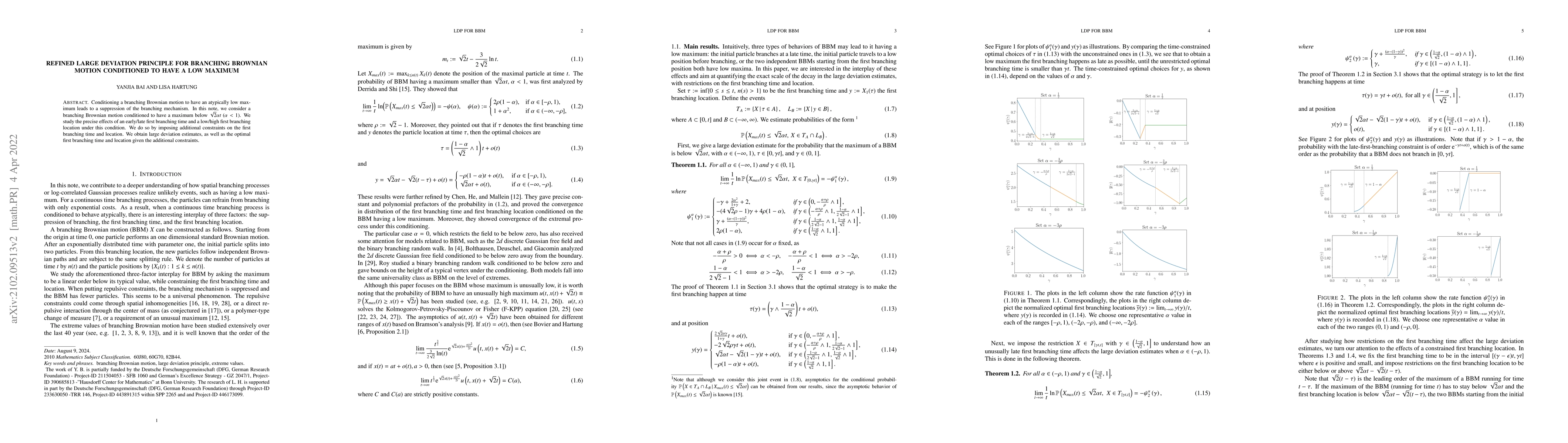 Thumbnail for Refined Large Deviation Principle for Branching Brownian Motion
  Conditioned to Have a Low Maximum