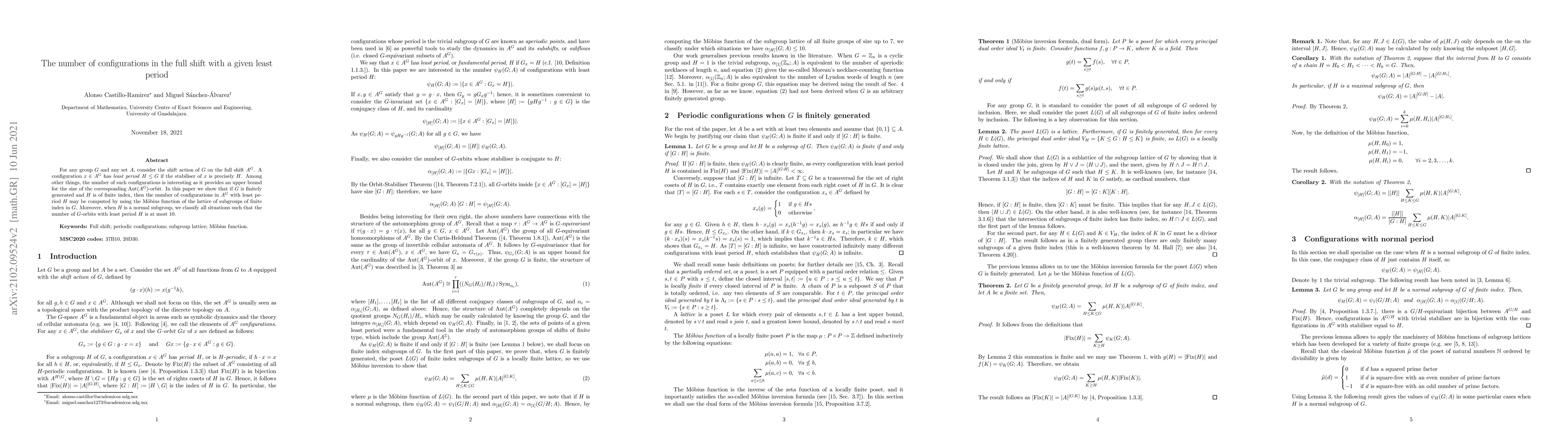 Thumbnail for The number of configurations in the full shift with a given least period
