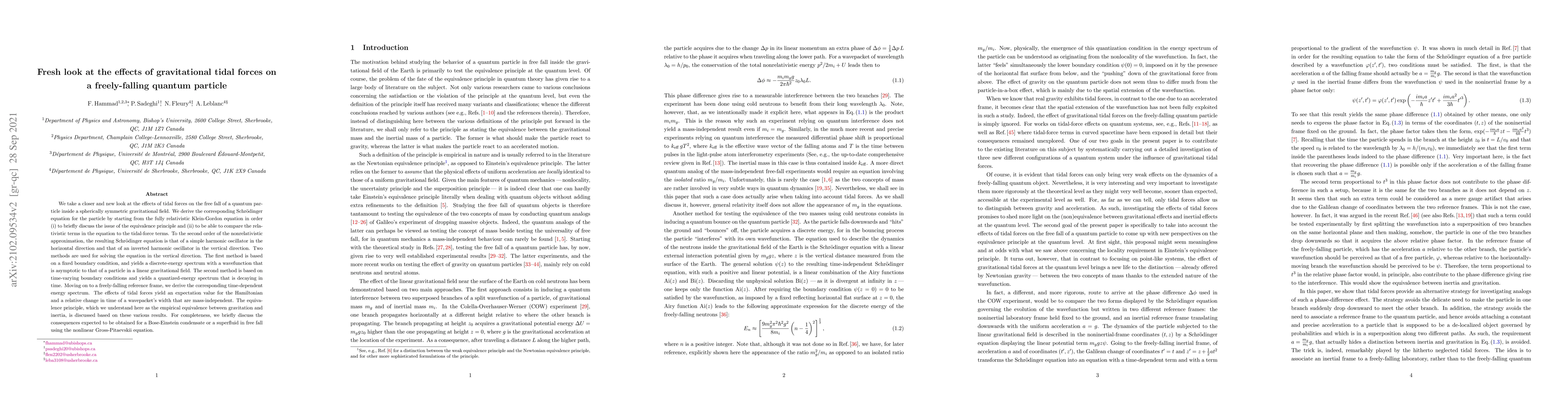 Thumbnail for Fresh look at the effects of gravitational tidal forces on a
  freely-falling quantum particle