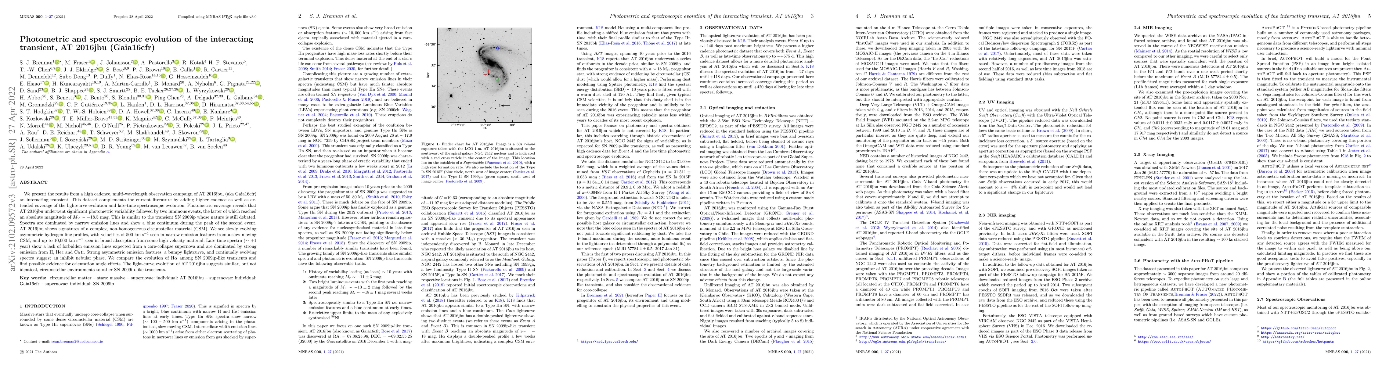 Thumbnail for Photometric and spectroscopic evolution of the interacting transient AT
  2016jbu (Gaia16cfr)