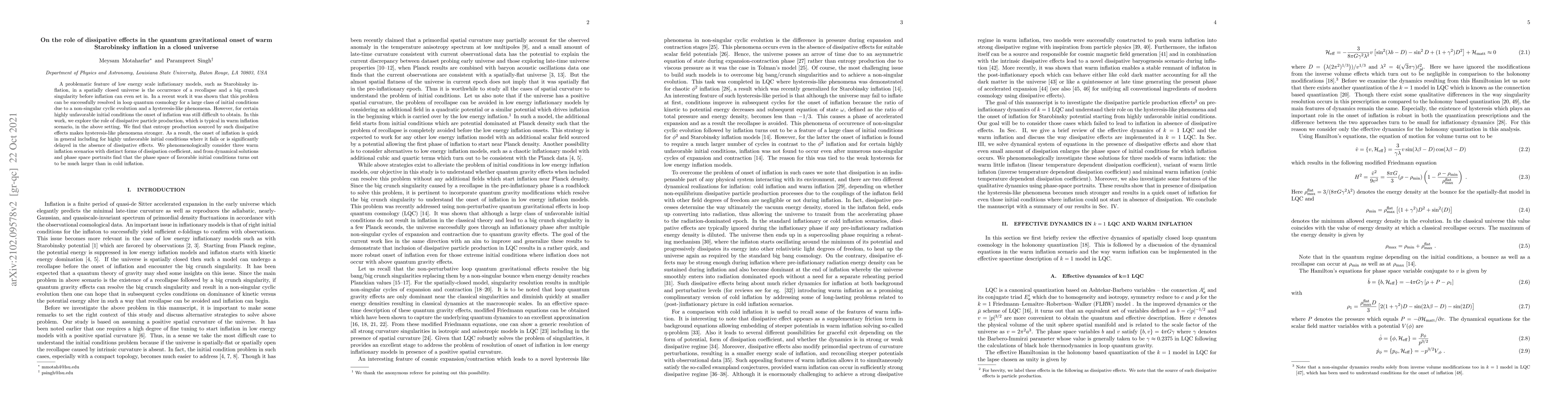 Thumbnail for On the role of dissipative effects in the quantum gravitational onset of
  warm Starobinsky inflation in a closed universe