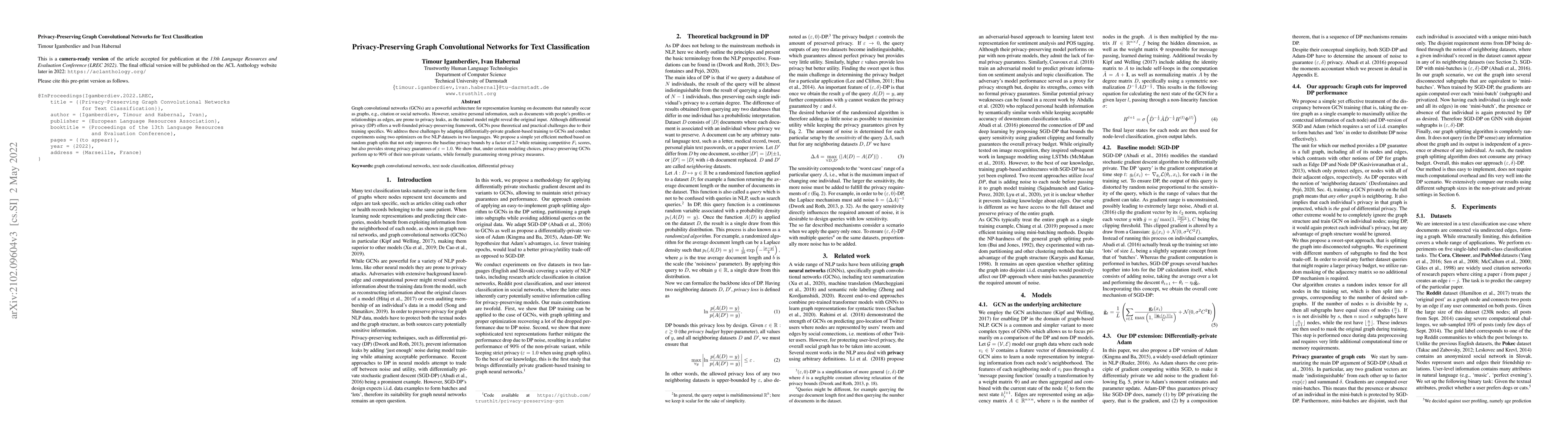 Thumbnail for Privacy-Preserving Graph Convolutional Networks for Text Classification