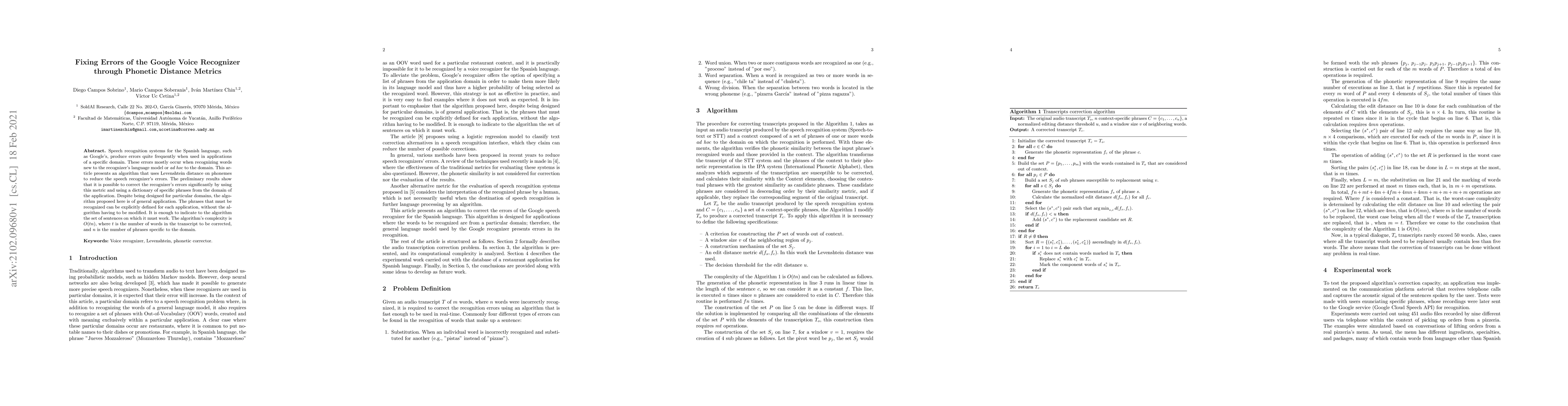 Thumbnail for Fixing Errors of the Google Voice Recognizer through Phonetic Distance
  Metrics