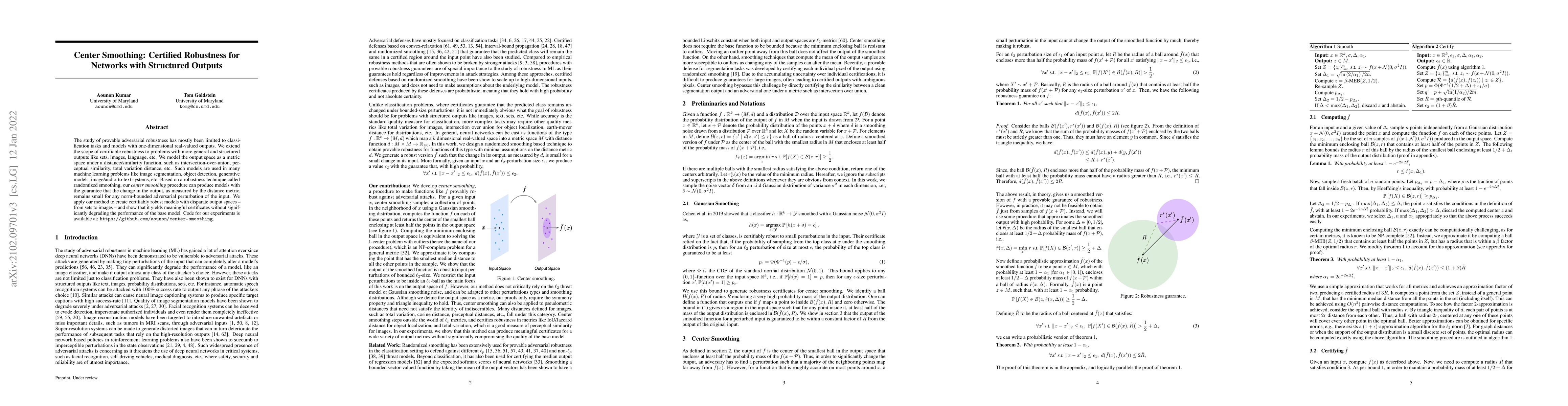 Thumbnail for Center Smoothing: Certified Robustness for Networks with Structured
  Outputs