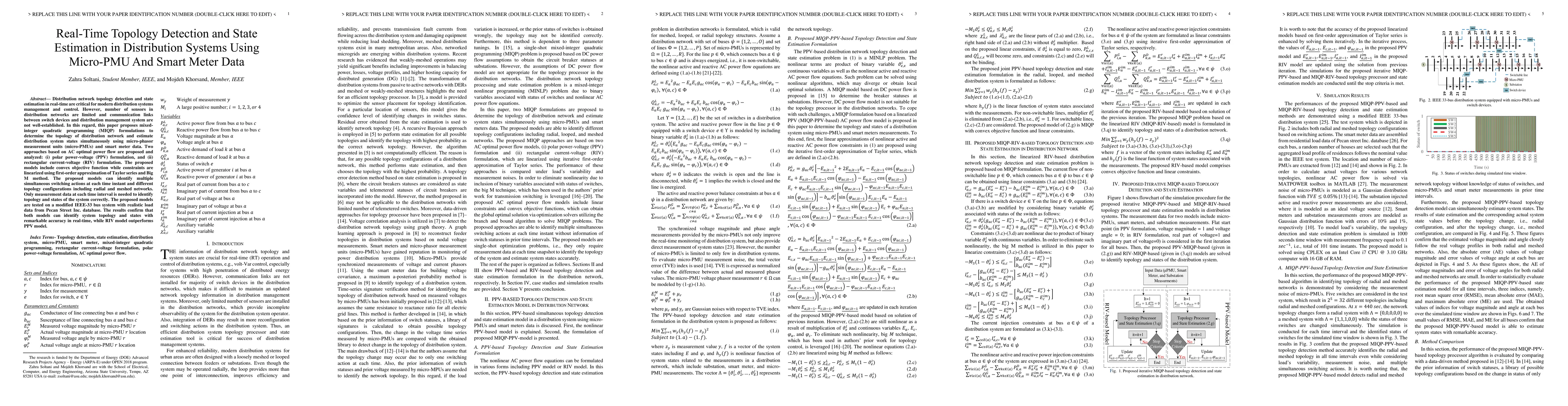 Thumbnail for Real-Time Topology Detection and State Estimation in Distribution
  Systems Using Micro-PMU and Smart Meter Data