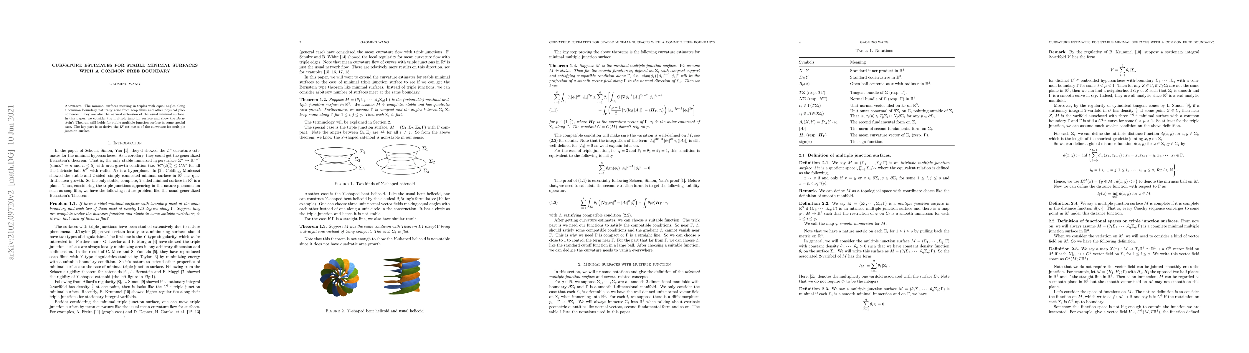 Thumbnail for Curvature estimates for stable minimal surfaces with a common free
  boundary