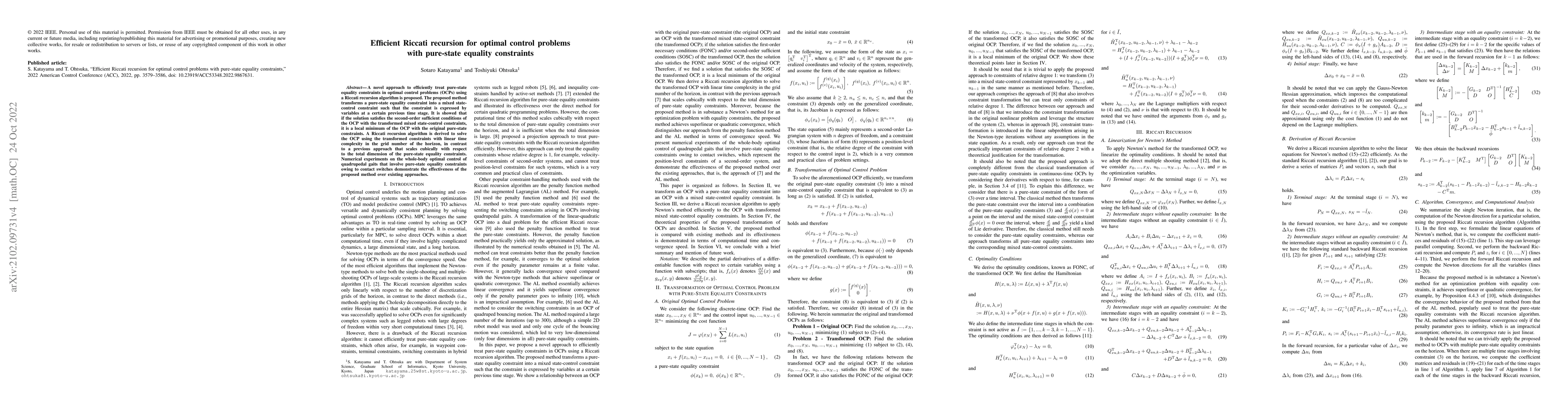 Thumbnail for Efficient Riccati recursion for optimal control problems with pure-state
  equality constraints