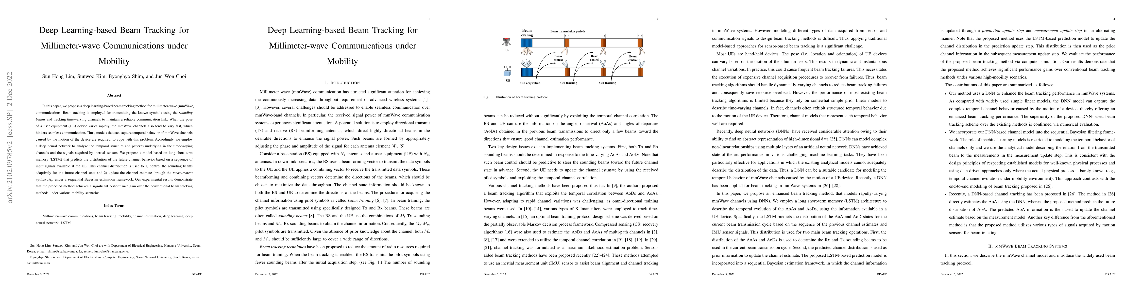 Thumbnail for Deep Learning-based Beam Tracking for Millimeter-wave Communications
  under Mobility