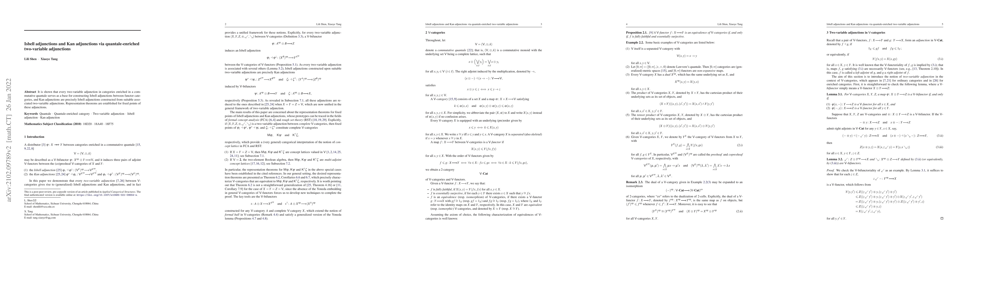 Thumbnail for Isbell adjunctions and Kan adjunctions via quantale-enriched
  two-variable adjunctions