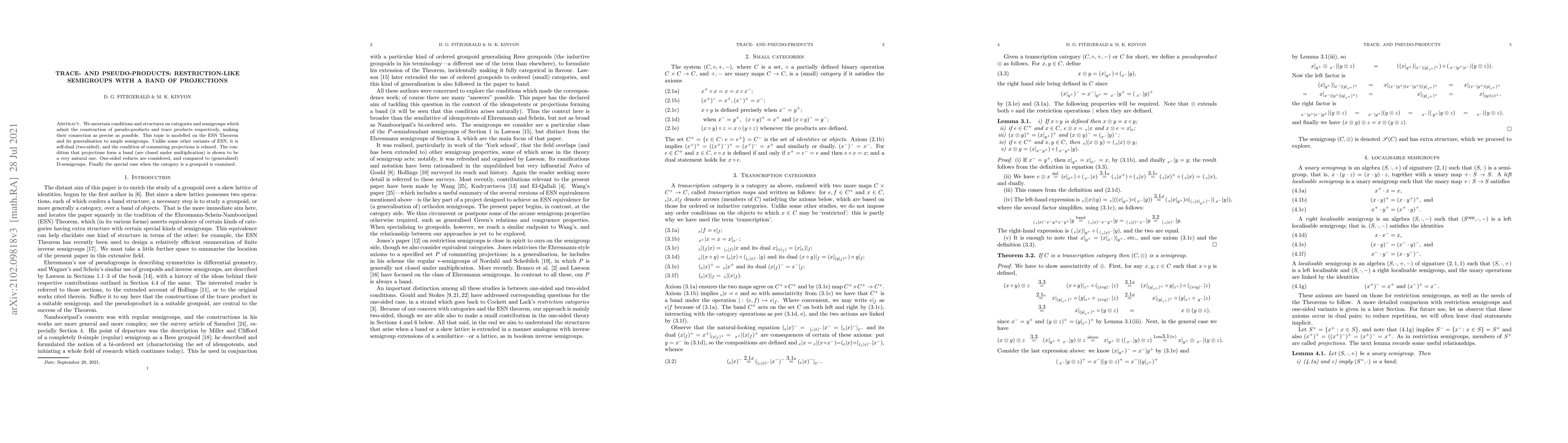 Thumbnail for Trace- and pseudo-products: restriction-like semigroups with a band of
  projections