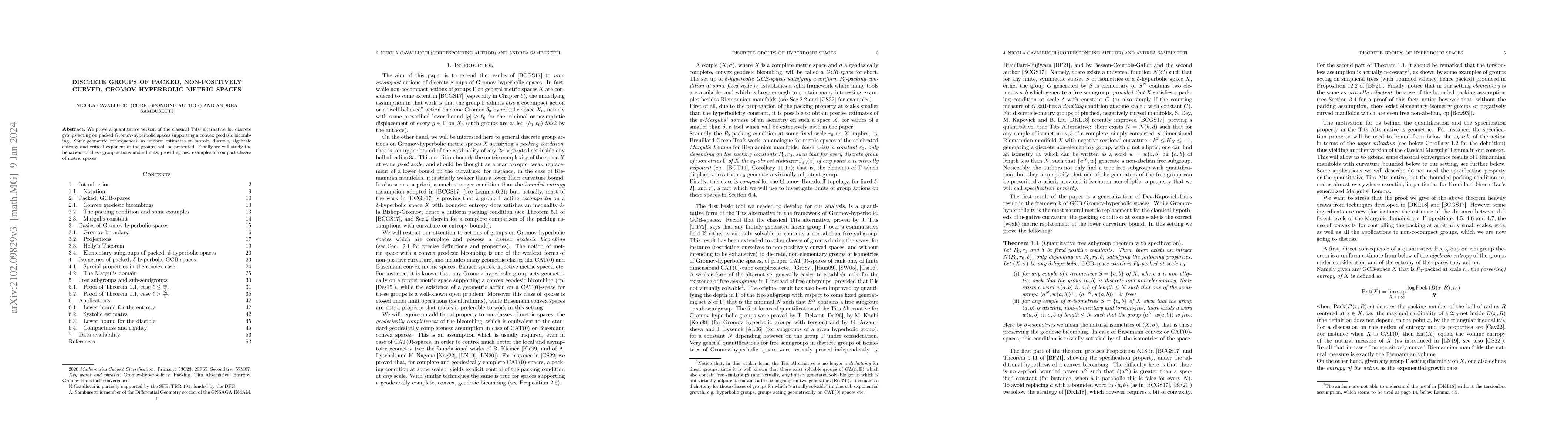 Thumbnail for Discrete groups of packed, non-positively curved, Gromov hyperbolic
  metric spaces