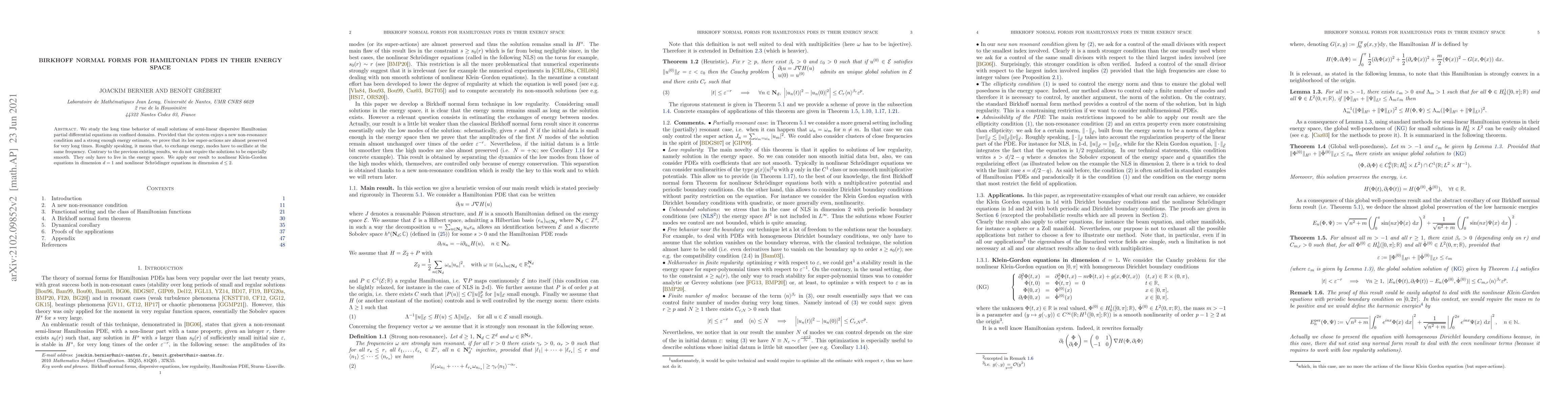 Thumbnail for Birkhoff normal forms for Hamiltonian PDEs in their energy space