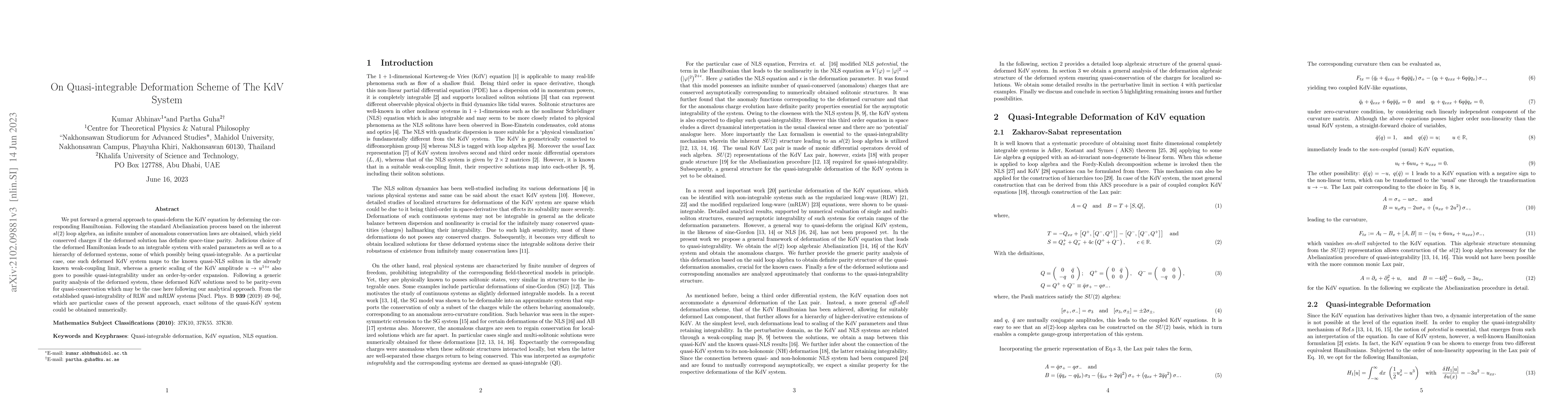 Thumbnail for On Quasi-integrable Deformation Scheme of The KdV System