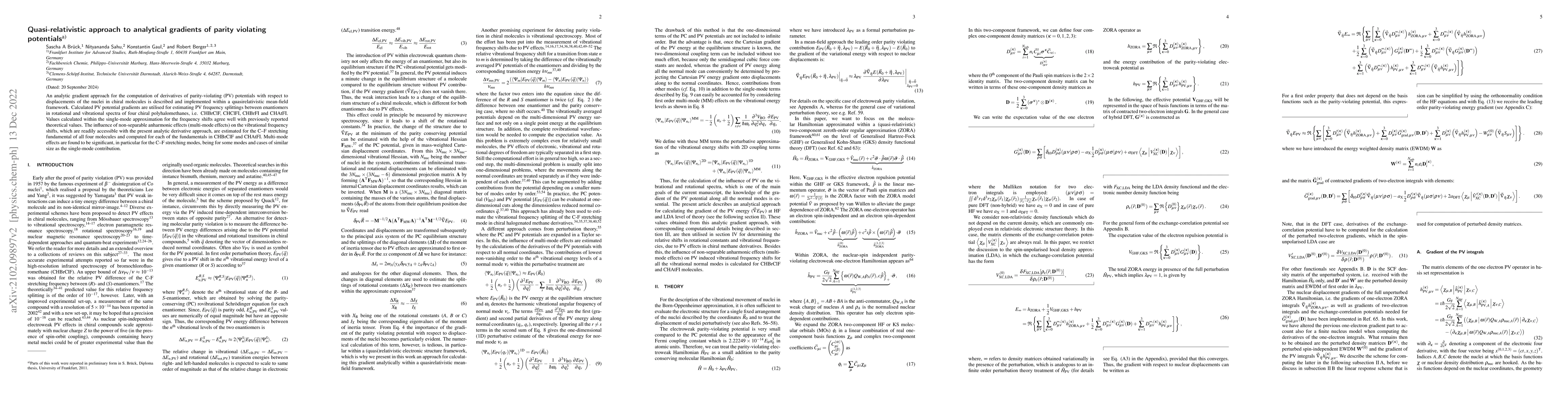 Thumbnail for Quasi-relativistic approach to analytical gradients of parity violating
  potentials