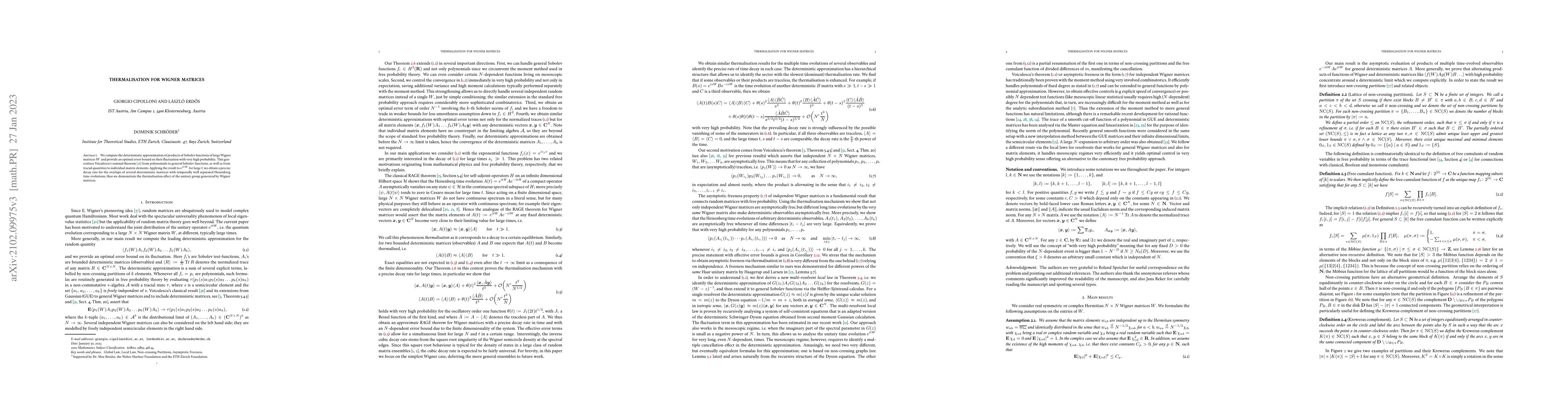 Thumbnail for Thermalisation for Wigner matrices