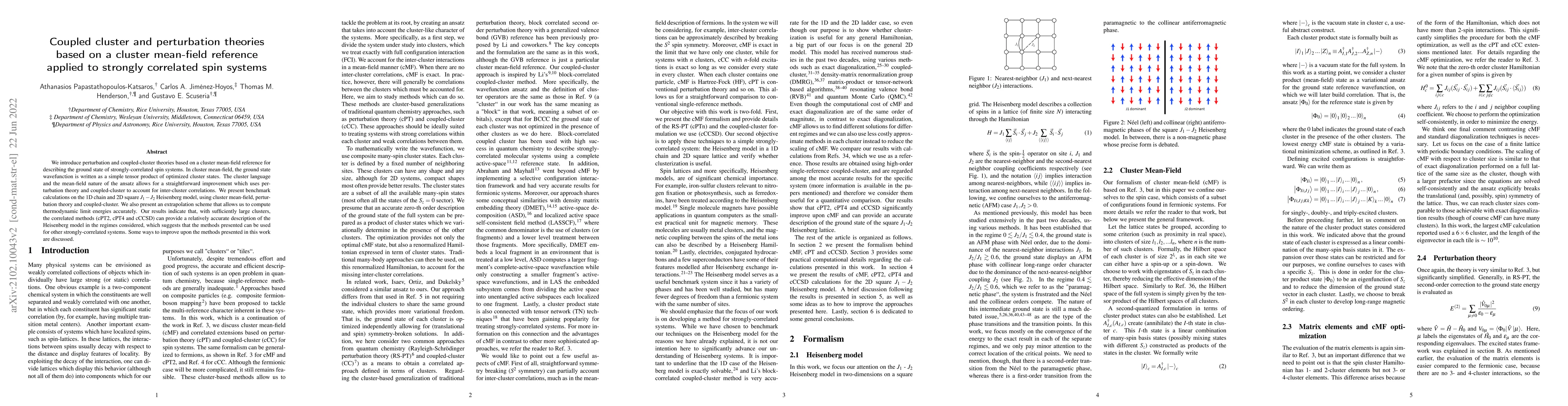 Thumbnail for Coupled cluster and perturbation theories based on a cluster mean-field
  reference applied to strongly correlated spin systems