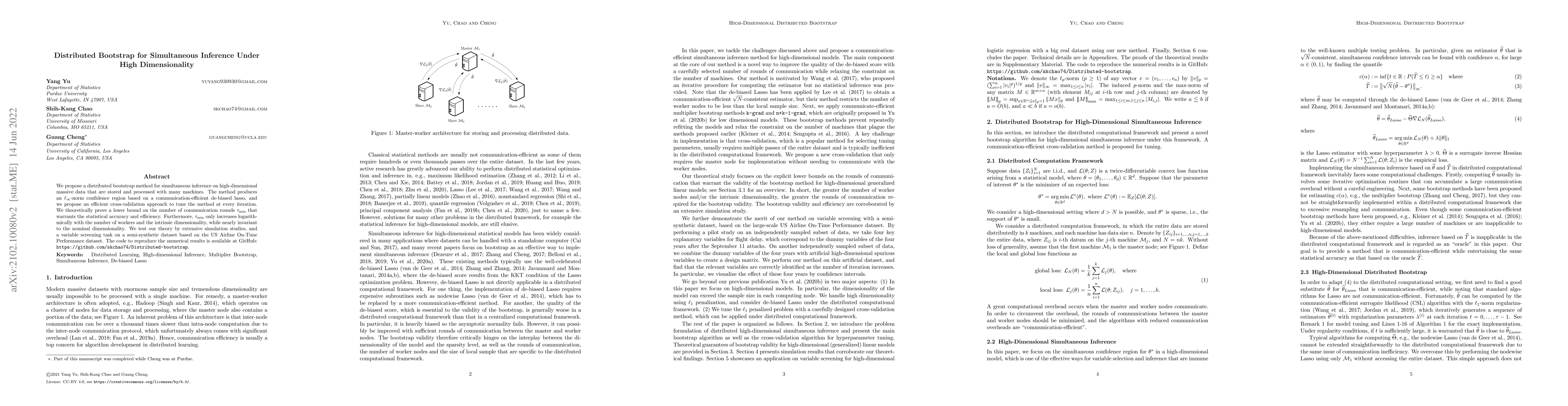 Thumbnail for Distributed Bootstrap for Simultaneous Inference Under High
  Dimensionality