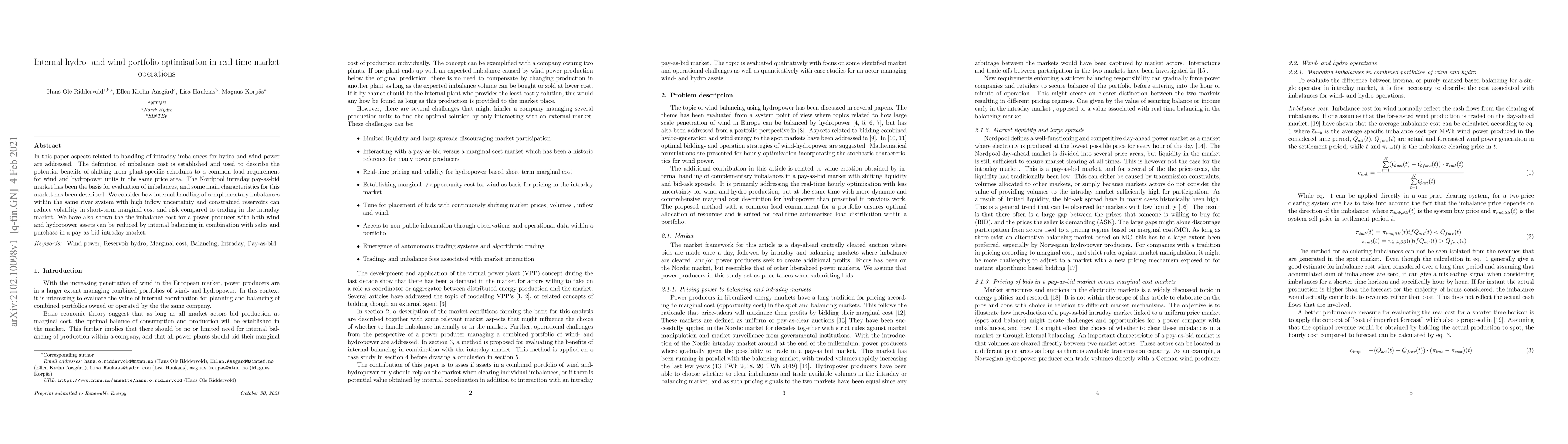 Thumbnail for Internal hydro- and wind portfolio optimisation in real-time market
  operations