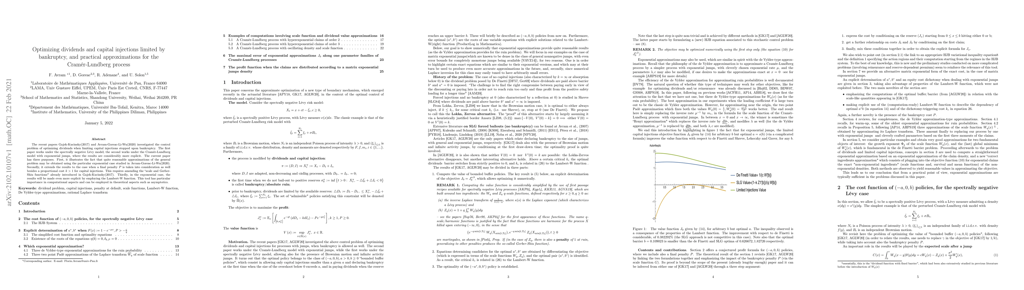 Thumbnail for Optimizing dividends and capital injections limited by bankruptcy, and
  practical approximations for the Cram\'er-Lundberg process
