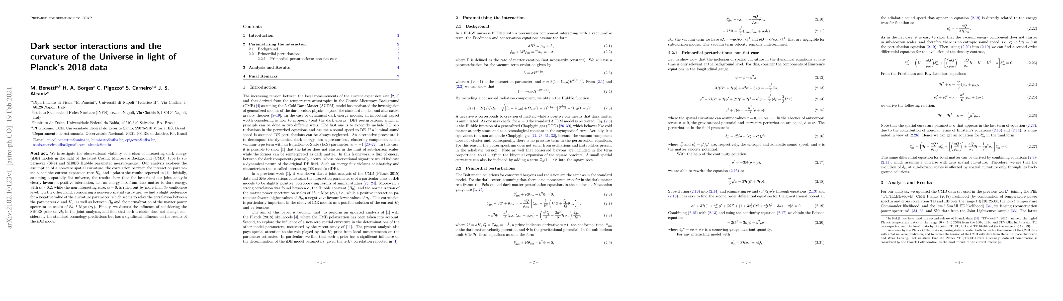 Thumbnail for Dark sector interactions and the curvature of the Universe in light of
  Planck's 2018 data