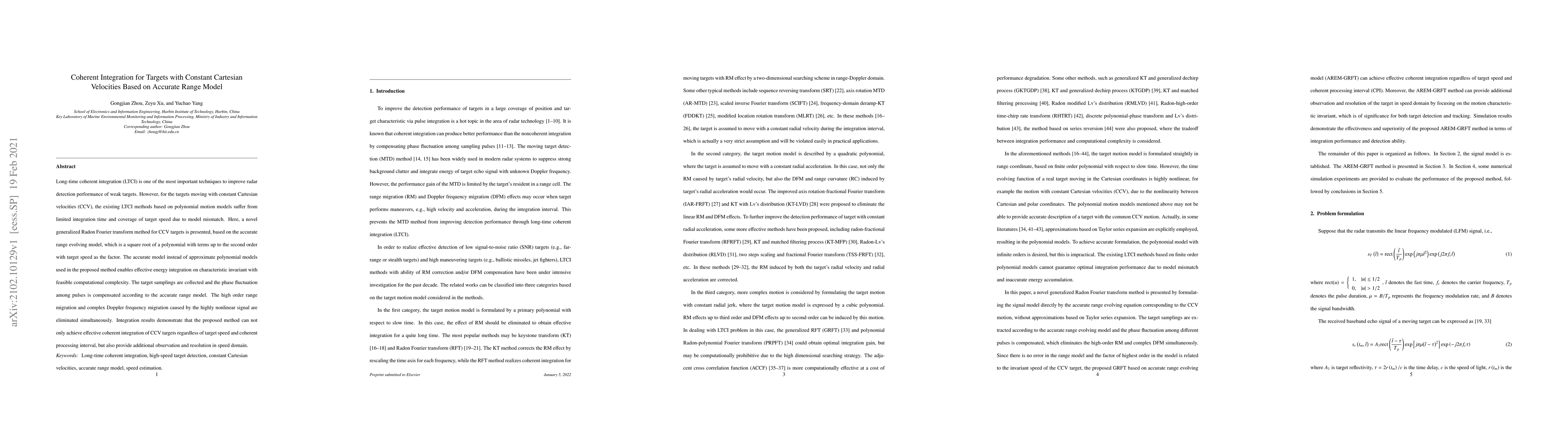 Thumbnail for Coherent Integration for Targets with Constant Cartesian Velocities
  Based on Accurate Range Model