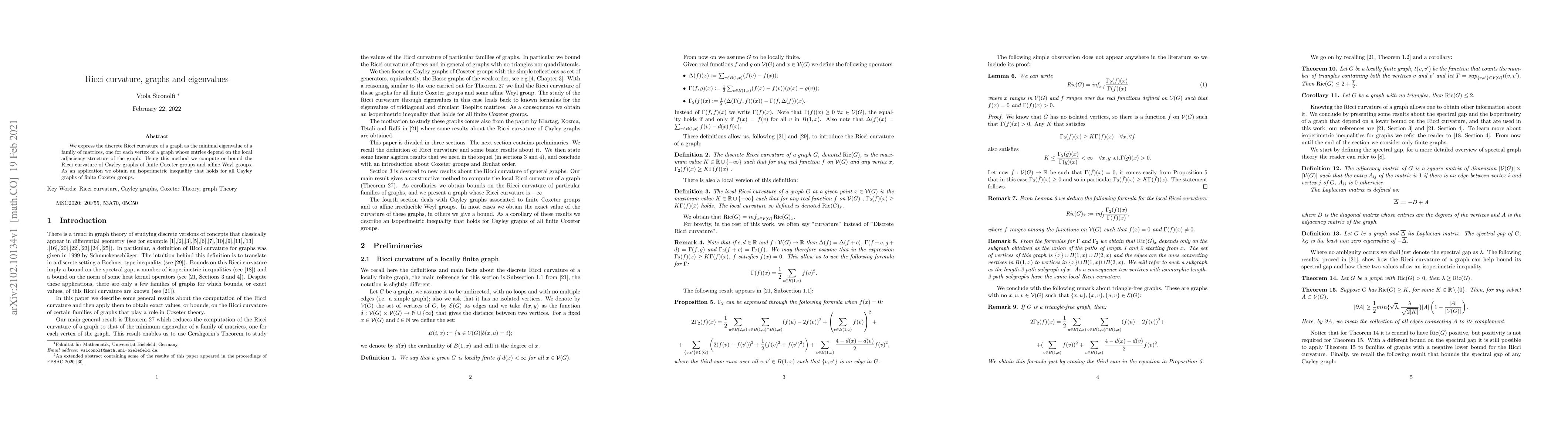 Thumbnail for Ricci curvature, graphs and eigenvalues
