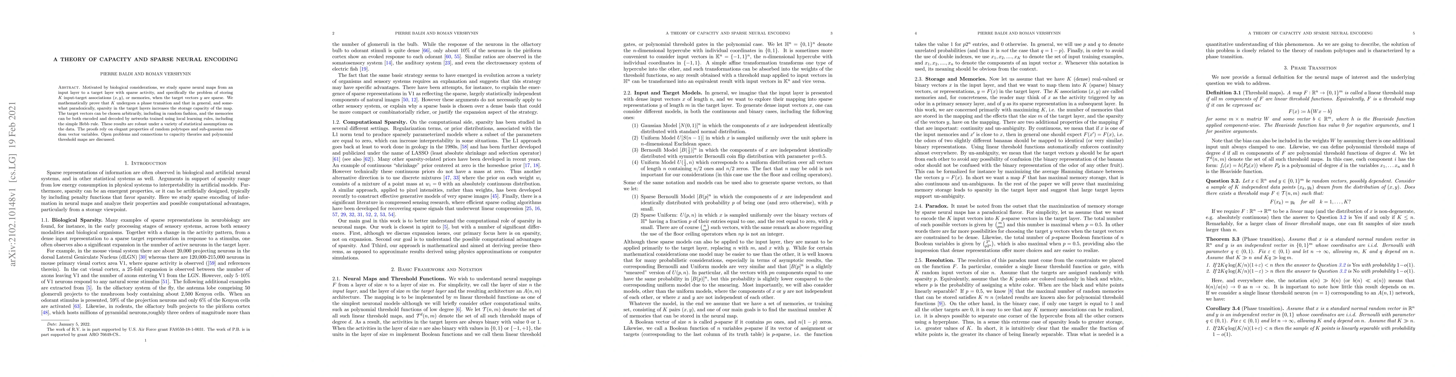 Thumbnail for A theory of capacity and sparse neural encoding