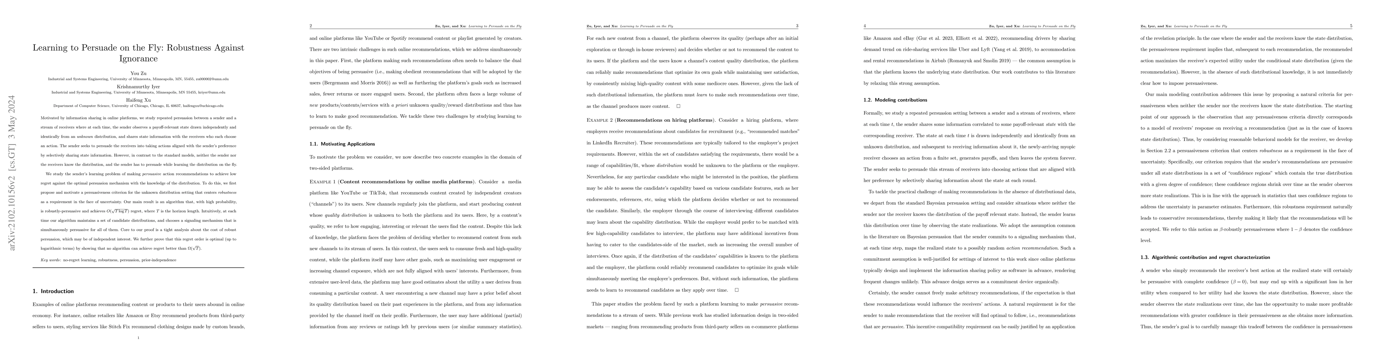 Thumbnail for Learning to Persuade on the Fly: Robustness Against Ignorance