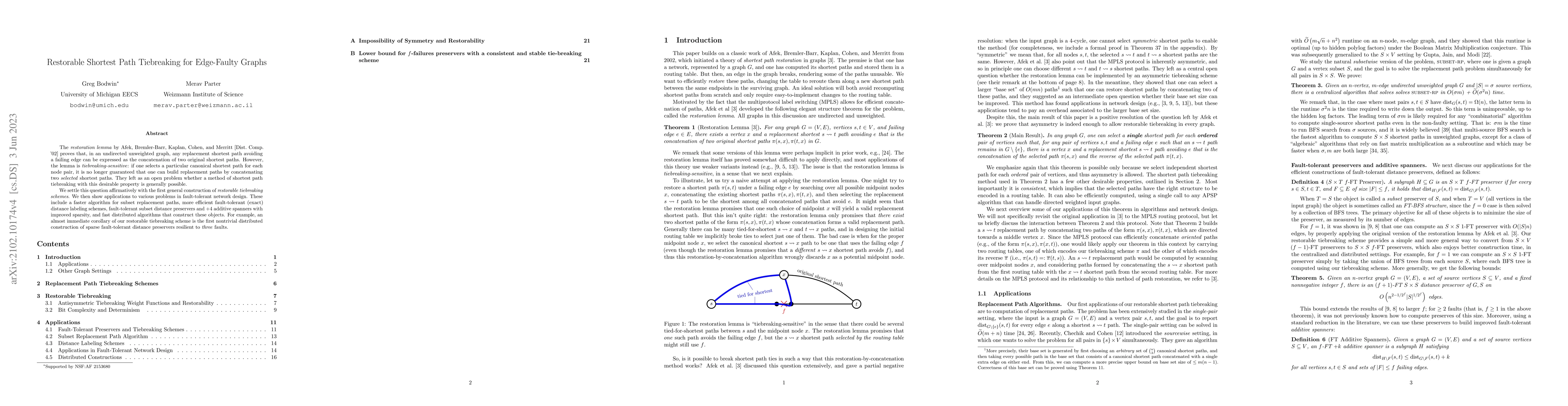 Thumbnail for Restorable Shortest Path Tiebreaking for Edge-Faulty Graphs