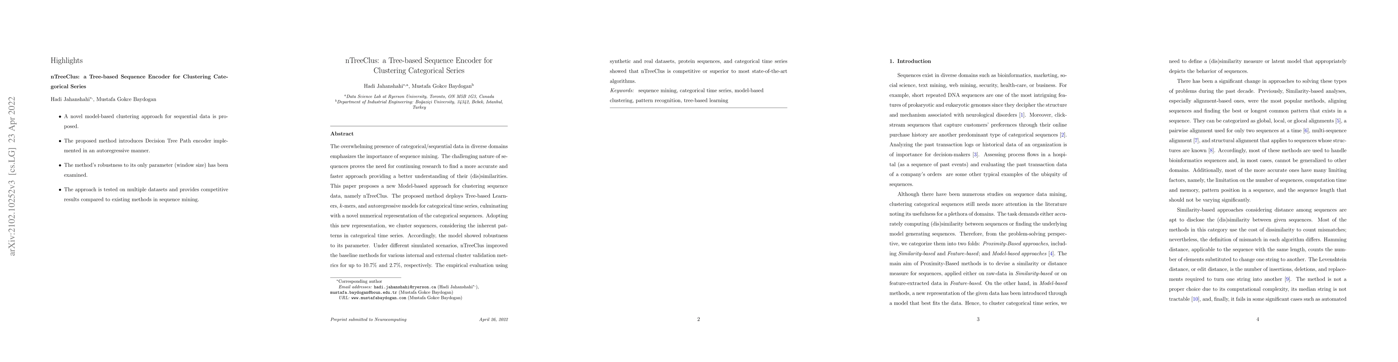 Thumbnail for nTreeClus: a Tree-based Sequence Encoder for Clustering Categorical
  Series