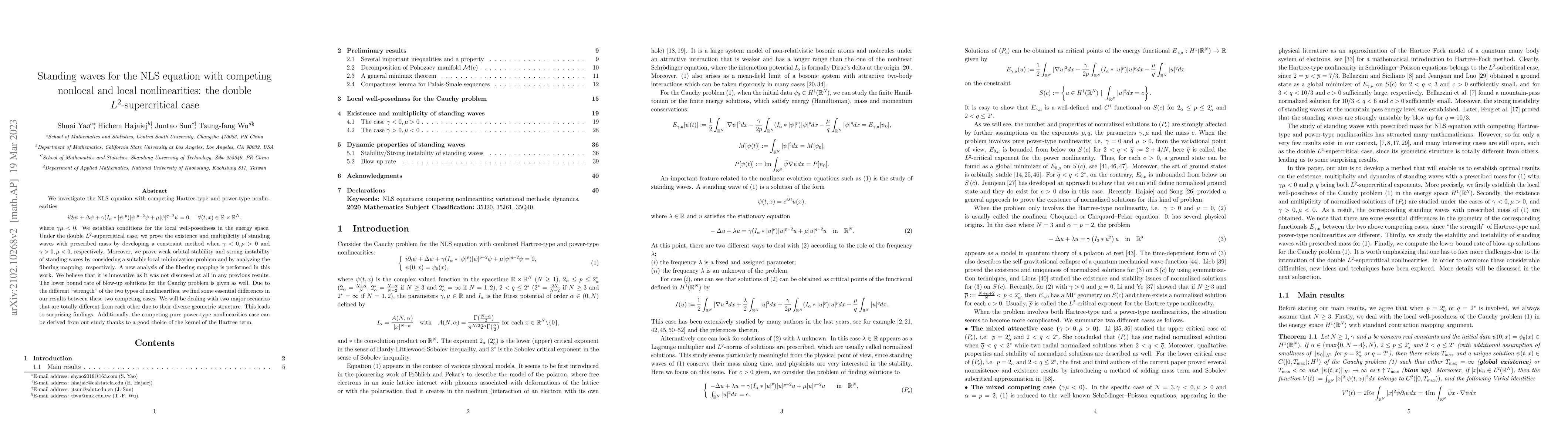 Thumbnail for Standing waves for the NLS equation with competing nonlocal and local
  nonlinearities: the double $L^{2}$-supercritical case