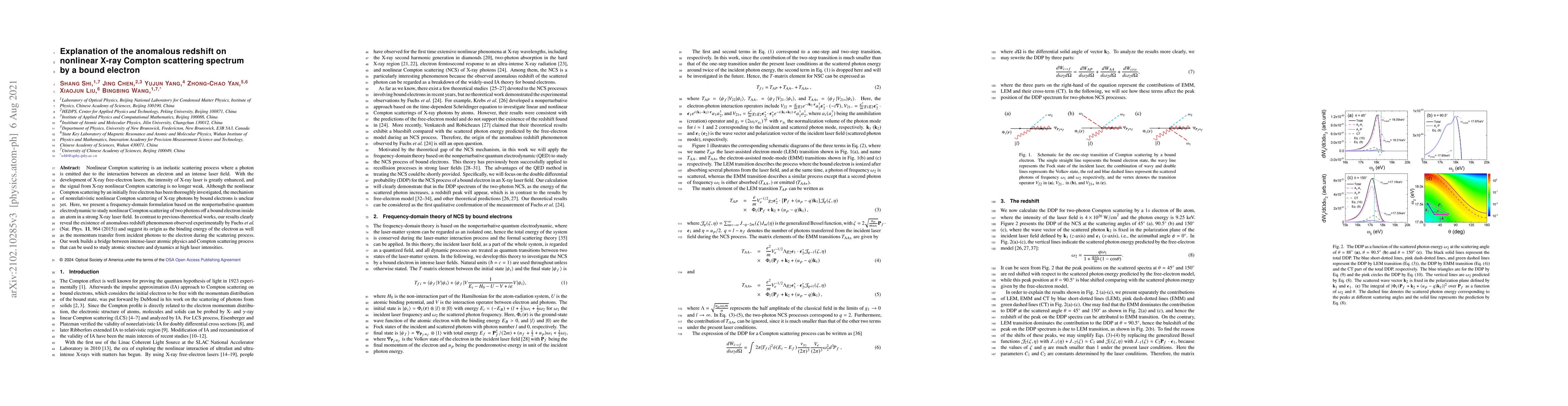 Thumbnail for Explanation of the anomalous redshift on nonlinear X-ray Compton
  scattering spectrum by a bound electron