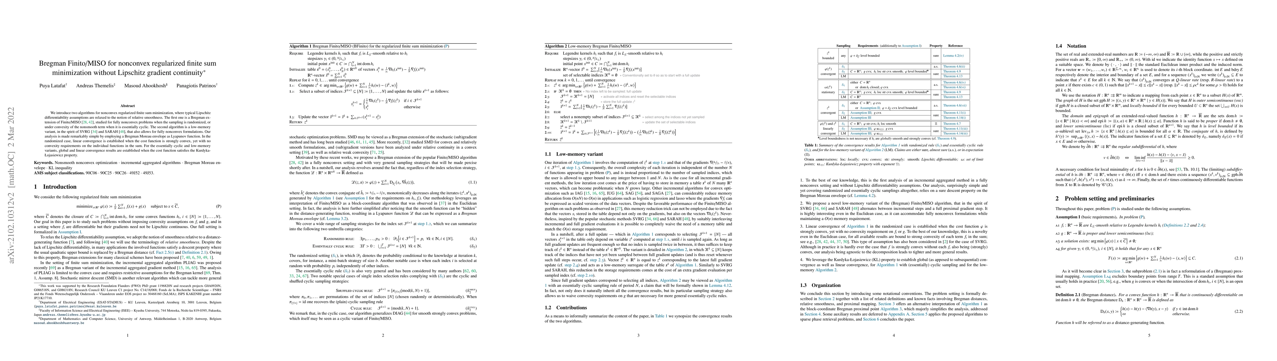Thumbnail for Bregman Finito/MISO for nonconvex regularized finite sum minimization
  without Lipschitz gradient continuity