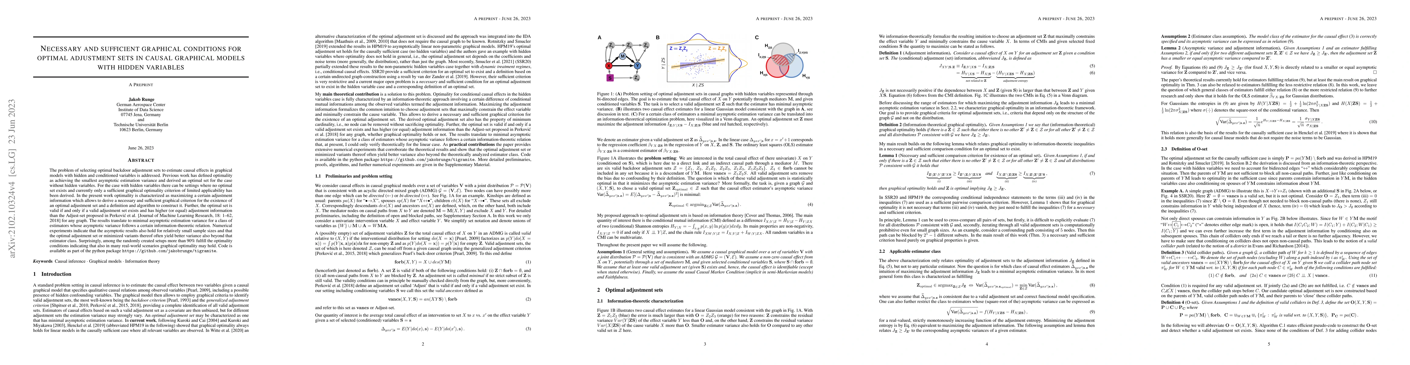 Thumbnail for Necessary and sufficient graphical conditions for optimal adjustment
  sets in causal graphical models with hidden variables