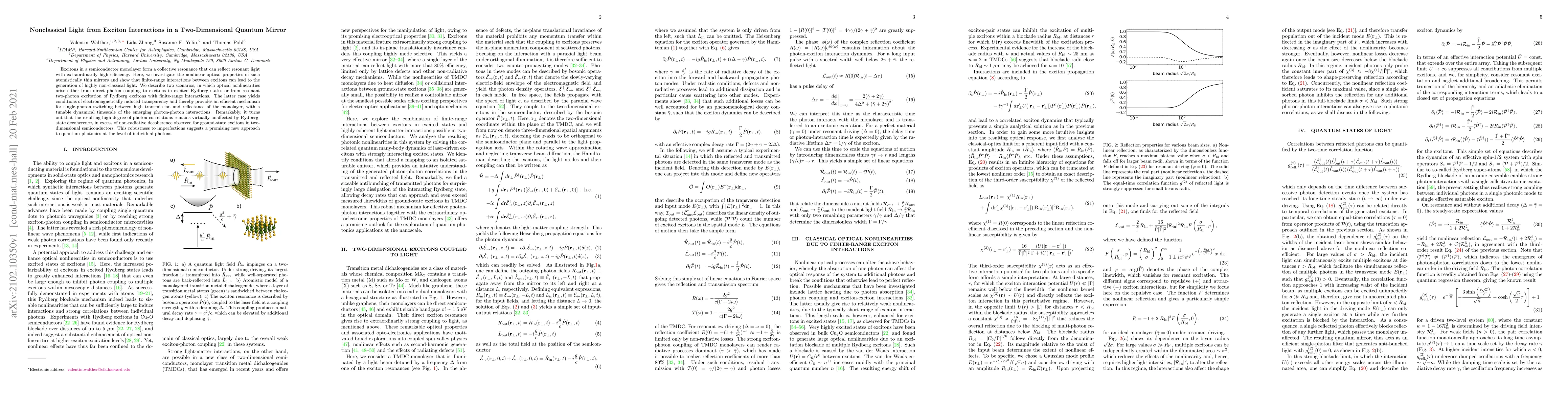 Thumbnail for Nonclassical Light from Exciton Interactions in a Two-Dimensional
  Quantum Mirror