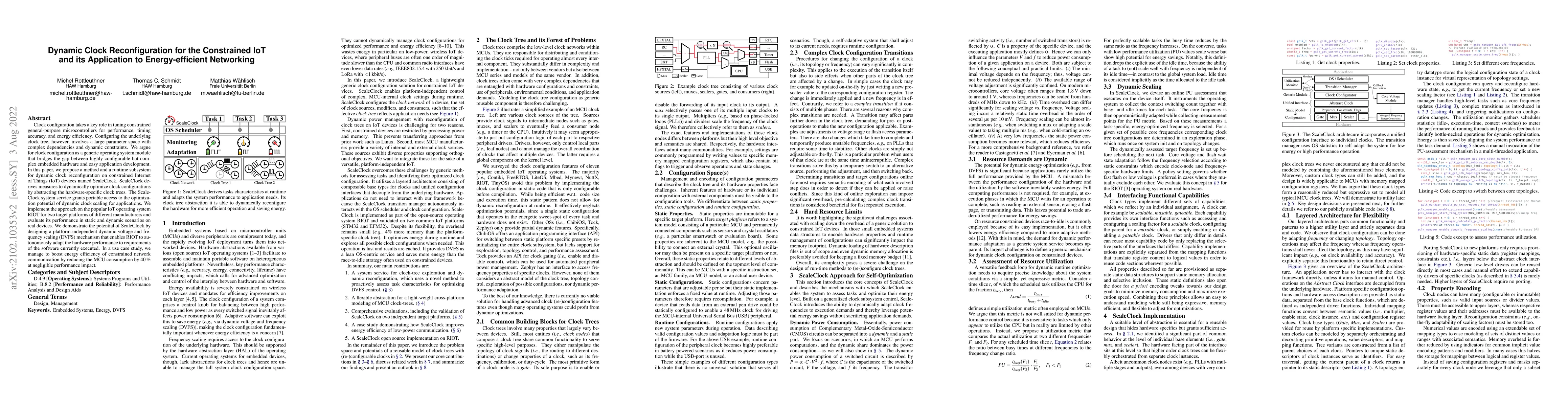 Thumbnail for Dynamic Clock Reconfiguration for the Constrained IoT and its
  Application to Energy-efficient Networking