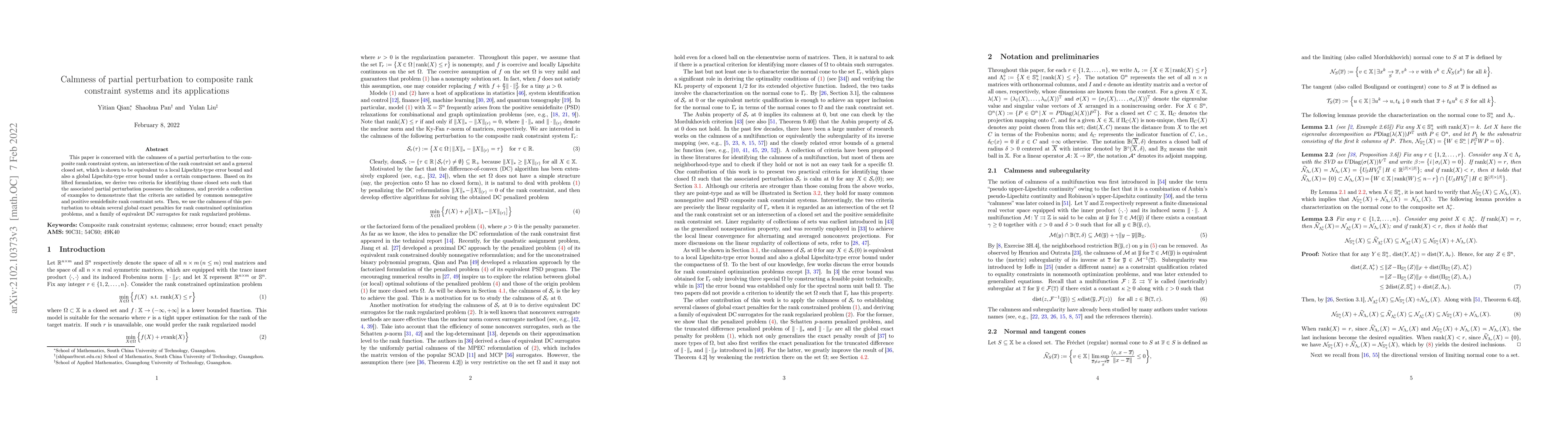 Thumbnail for Calmness of partial perturbation to composite rank constraint systems
  and its applications
