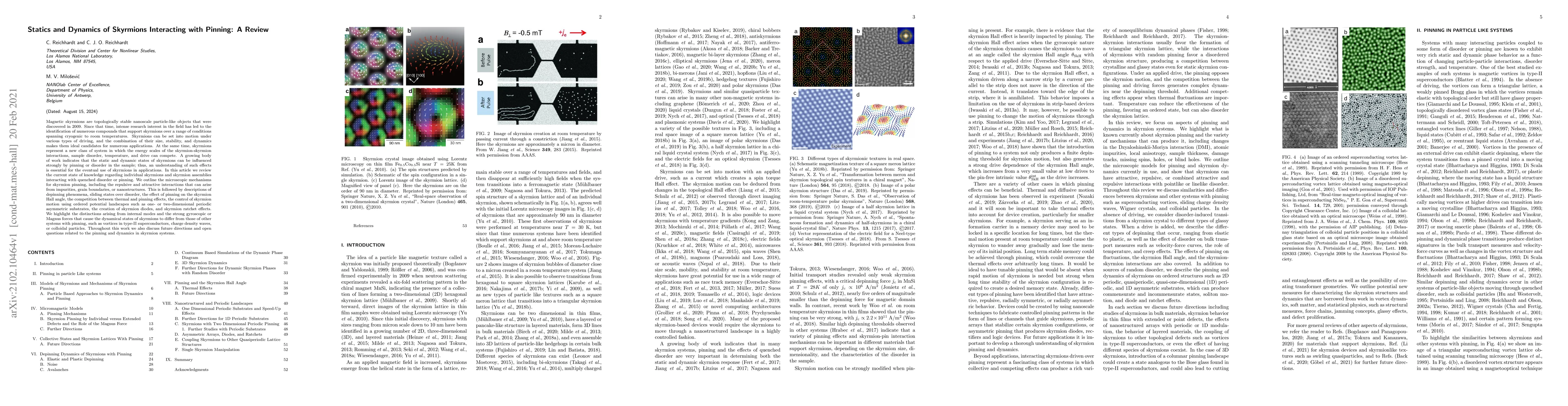 Thumbnail for Statics and Dynamics of Skyrmions Interacting with Pinning: A Review