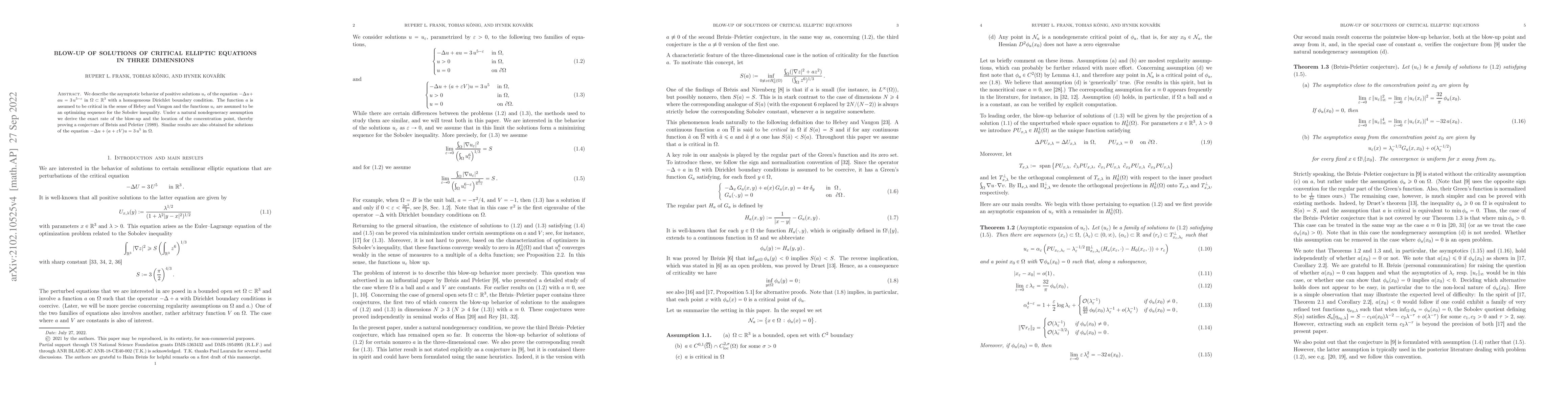Thumbnail for Blow-up of solutions of critical elliptic equations in three dimensions